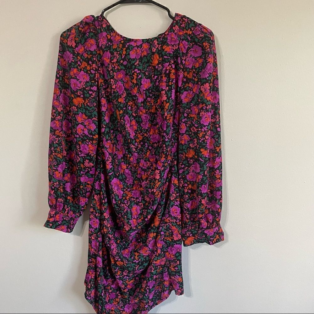 2/$30 SHEIN Drawstring Front Lantern Sleeve Floral Dress - Picture 4 of 10